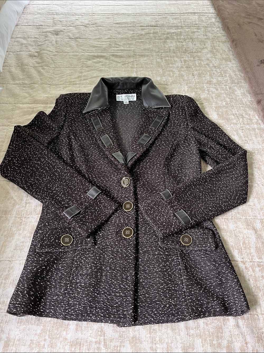 St.John Collection leather boucle jacket. Size 4